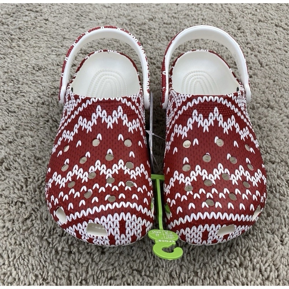 Crocs Classic Holiday‎ Sweater Clogs Men's 5, Women's 7 Red & White Shoes 209237 - Picture 3 of 10